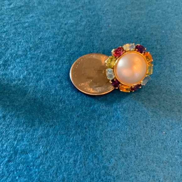 14KT Freshwater Cultured Pearl Halo Semi-Gems Studded Earrings 10 Grams - Picture 4 of 6